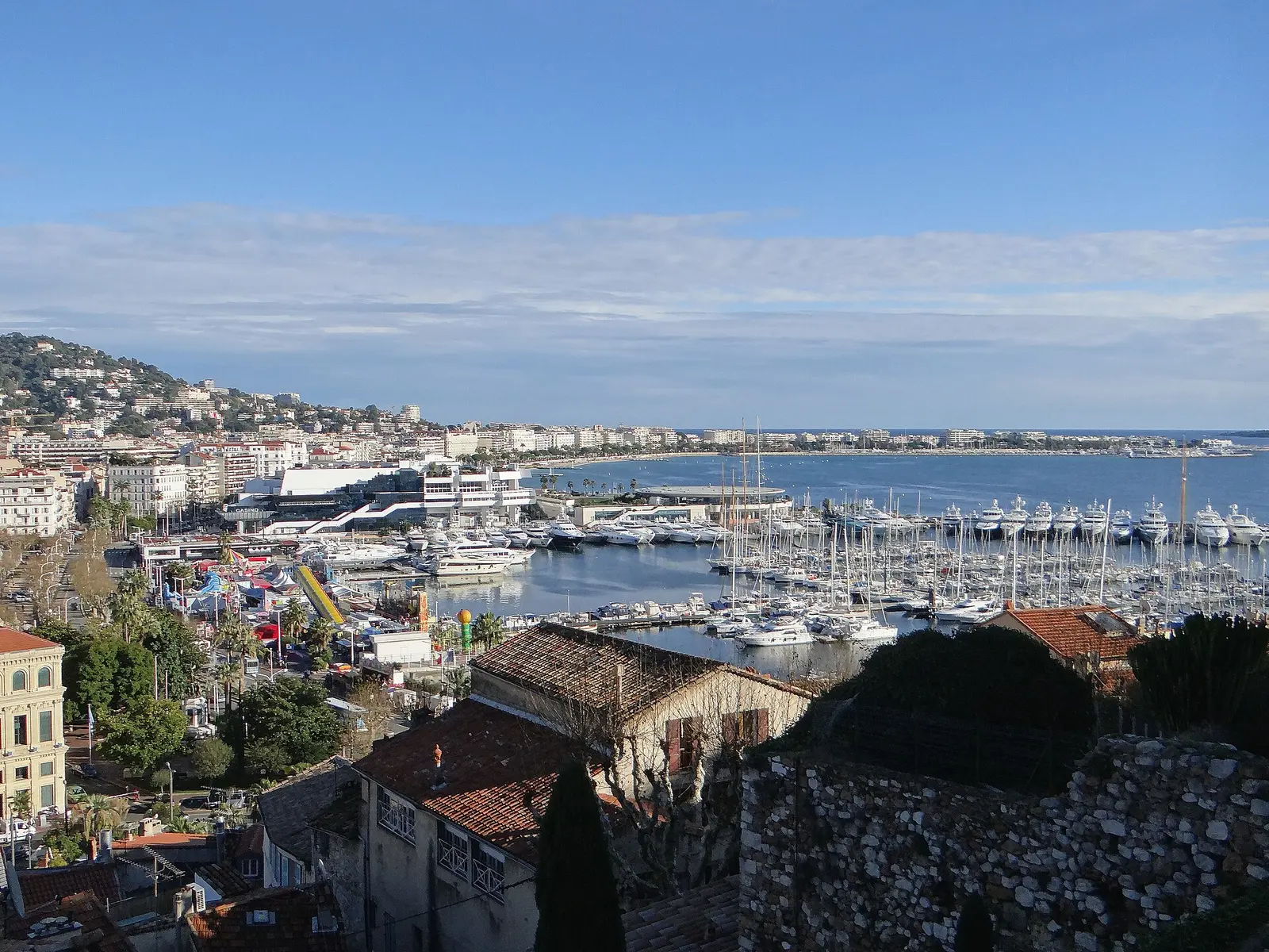 View over Cannes harbour and seafront from the Suquet hill